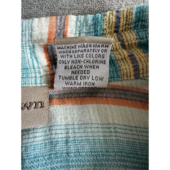 Ruff Hewn Shirt Mens XL Turquoise Tan Striped Hawaiian Button Up SS Beach - Picture 12 of 12